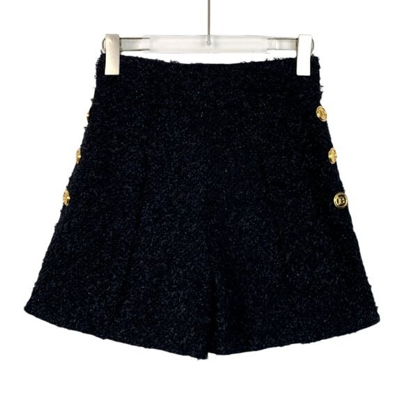 Balmain Black Textured Knit Shorts With Gold Button Detail & Side Zipper Size 34 - Picture 1 of 8